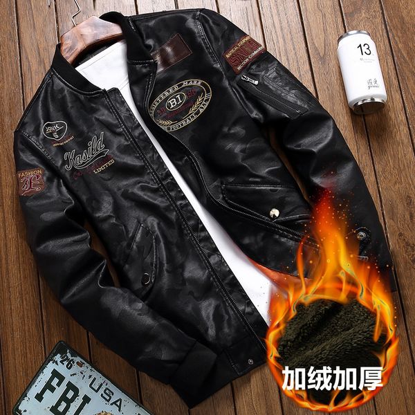 

мужская кожаная одежда локомотив свободное пальто осеннее самосовершенствование тренд красивое платье пу кожаная куртка мужской, Black