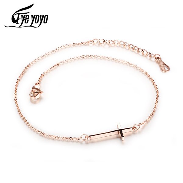 

eyeyoyo stainless steel cruz anklet for women rose gold o chain foot jewelry, Red;blue