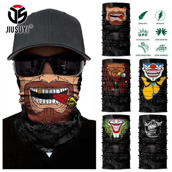 

3d seamless headband beard man joker clown skeleton skull neck warmer half face mask head scarf bandana sun protection, Blue;gray