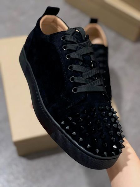 

men's sneaker shoes party dress wedding low junior spikes red bottom glitter leather shoes luxury red sole leisure outdoor flats shoes, Black