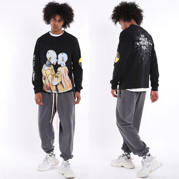 

asap rocky testing mens t shirts letter printed rap street style long sleeve loose tees tokyo limited edition fashion streetwear, White;black