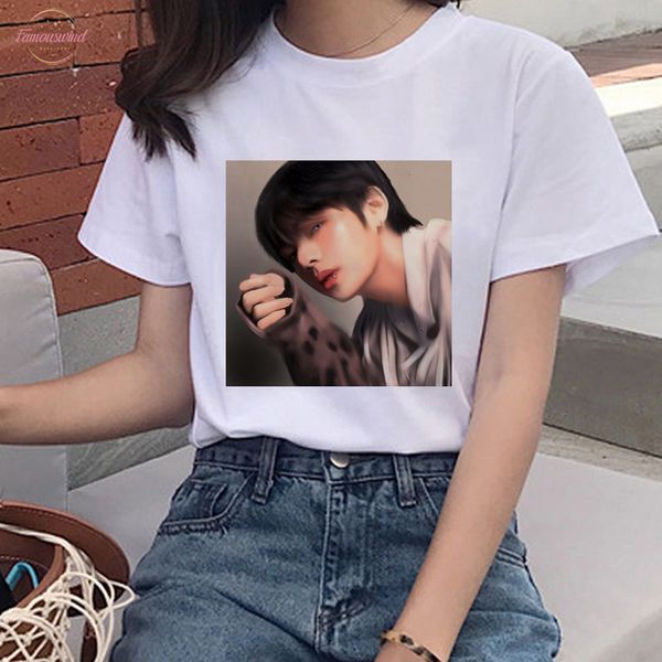 

bulletproof youth league print t shirt ms. korea harajuku jin suga j hope jimin v jungkook cartoon girl t shirt, White