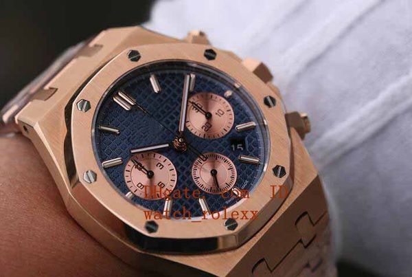 

41mm mens royal oak 26331ss/ss jhf blue checkered dial asia 7750 valjoux automatic movement chronograph mens rose gold watch watches, Slivery;brown