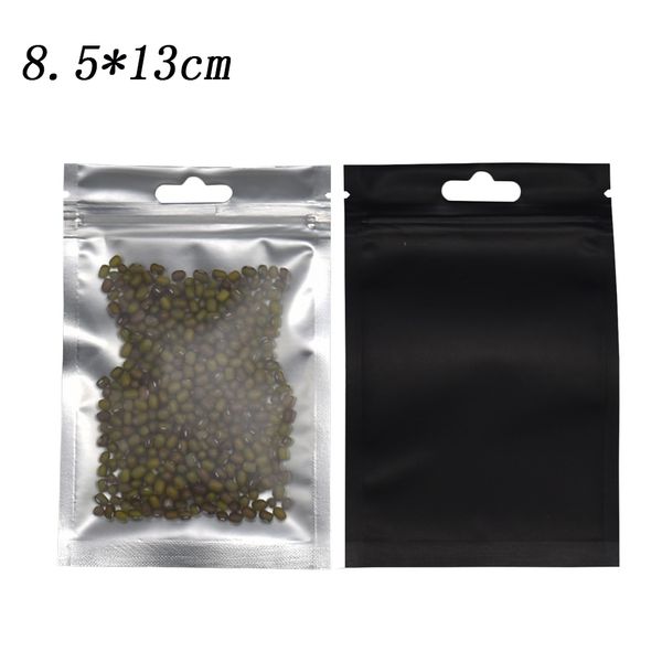 

brand new 8.5*13cm matte black aluminum foil bag zip lock matte clear front plastic package bag food grocery packing bags retail