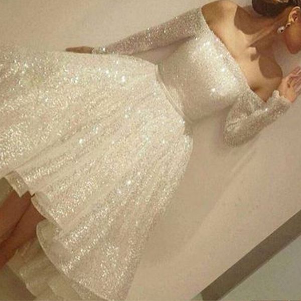 

white prom dresses sparkly sequins bling bling sparkly off the shoulder high front and low back evening dresses long sleeve party dresses, Black