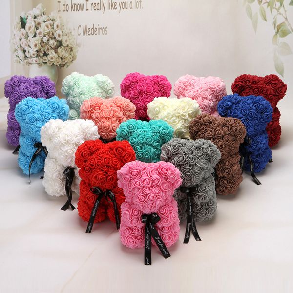 

25cm artificial bear of roses multicolor foam rose teddy bear girlfriend valentines day gift birthday party decoration