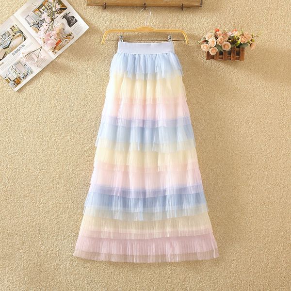 

skirts of fund 2021 autumn and winter show thin color cake skirt tall waist pleated white gauze veil, Black