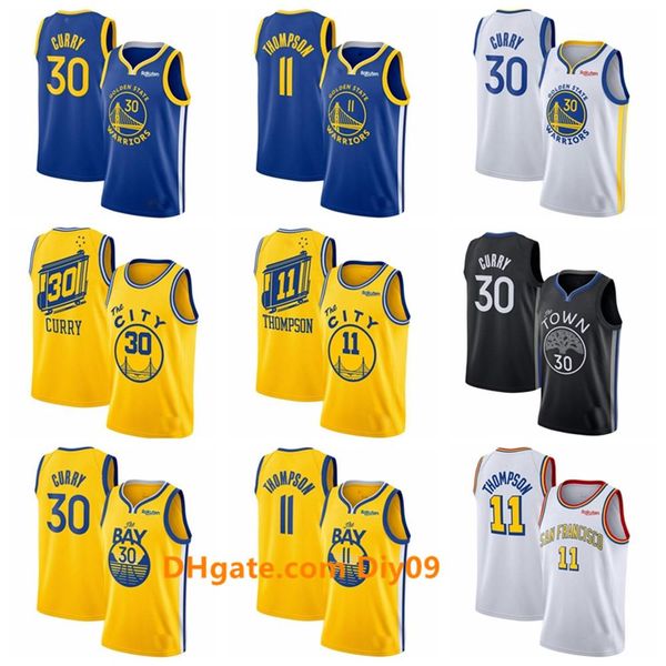 

2020 men women kids golden state warriors jersey 30 stephen curry klay 11 thompson city white golden edition basketball jerseys, Black;red