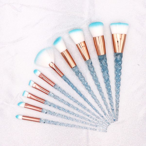 10pcs Blue Unicorn Makeup Brushes Definir máscara de pó de fundação de fundação Lip Crystal Diamond Kits de pincel Maquiagem