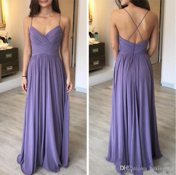 

Cross Back A Line Chiffon Beach Bridesmaid Dresses 2019 Sexy Straps Spaghetti Long Wedding Maid of Honor Gowns Guest Party Dresses