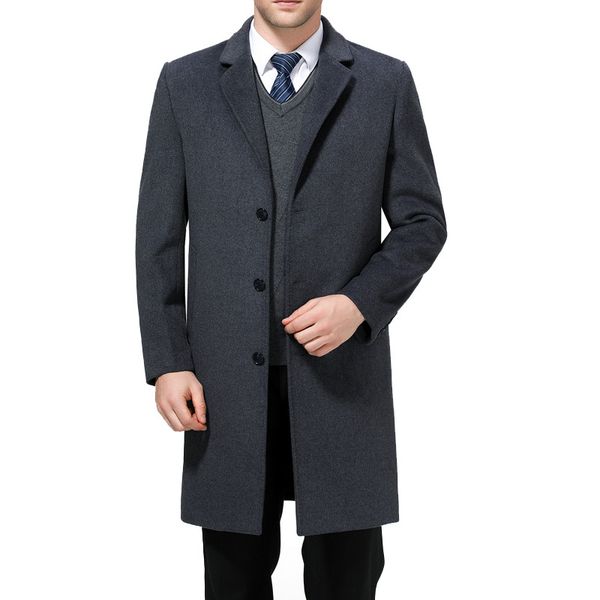 

2019 full winter for male wool long overcoat cashmere x-long jackets casual mens wool blend suit collar coats 3xl 4xl, Black