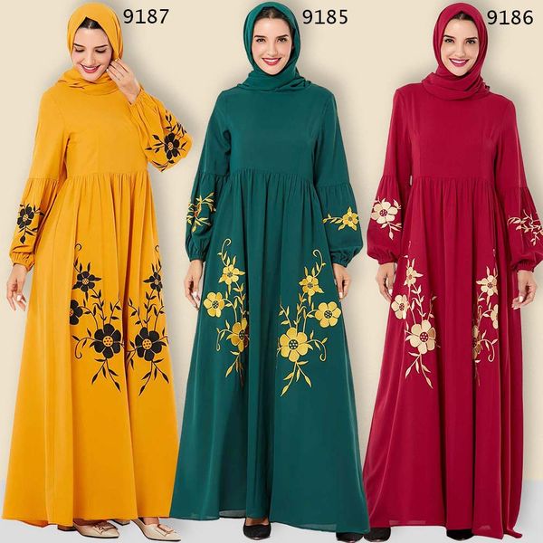 

women dubai abaya pakistan turkish turkey bangladesh islamic clothing kaftan flowers print yellow green red robe muslim dress