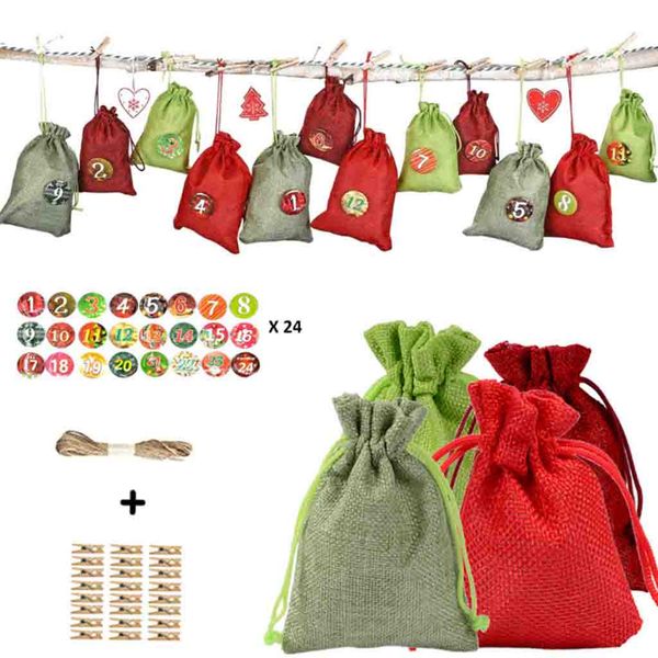 

christmas bag pattern candy bag 1-24 advent calendar bundle cotton linen christmas gift bags decorations for home