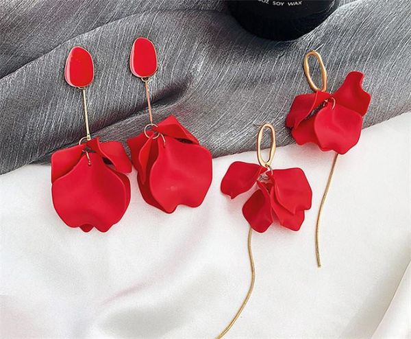 

925 silver needle big red irregular drop glaze earrings rose petals long tassel earrings red temperament
