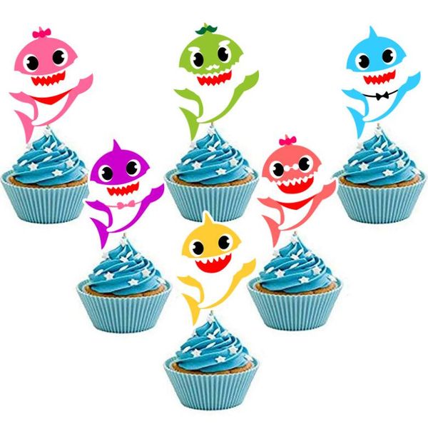 

Акула Торт Карты Животных Торт Toppers 6 шт. / Компл. Мультфильм Кекс Вставки Карты Ден