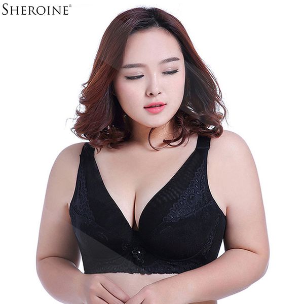 

sheroine full coverage bras lace embroidery floral women push up bras bralette plus size, Red;black