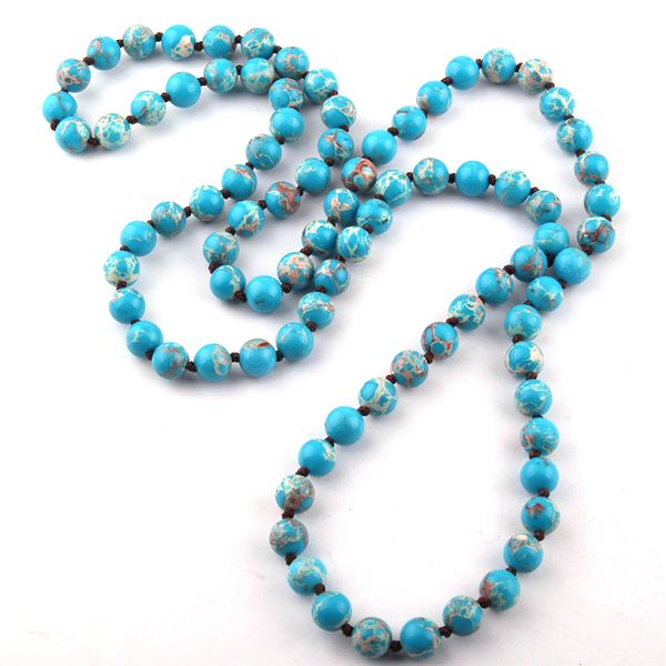 

fashion the emperor bead semi precious stones long knotted necklace, Silver