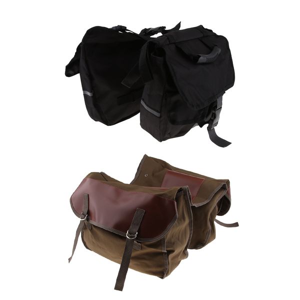 

durable motorcycle saddlebags panniers rear seat carrier hand bag kit black & brown