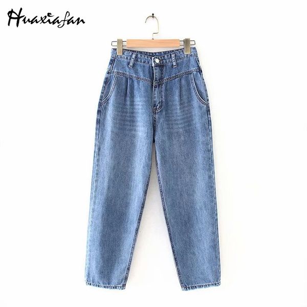

huaxiafan women jeans high waist jeans female fashion pockets cargo pants streetwear loose denim plus size winter loose, Blue