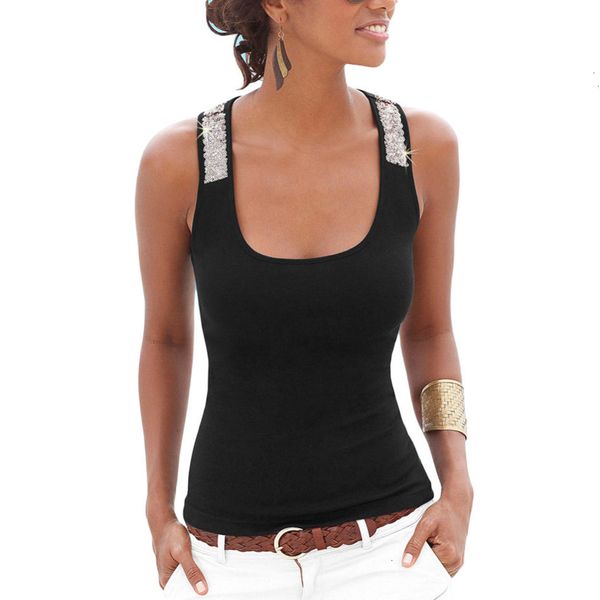 

crop ladies tank summer for women t shirt sequin sleeveless loose tank bandage camisole black red female, White
