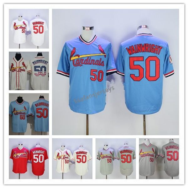 

High quality Mens 50 Adam Wainwright Home Away Road stitched jersey pullover Embroidered cheap wholesale jerseys S-XXXL