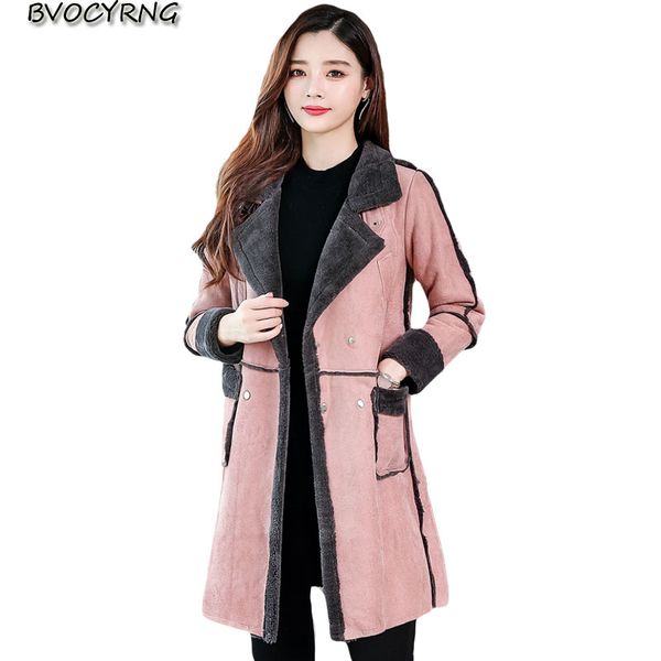 

2019 korea autumn winter deerskin fur coat female medium length large size casual jacket women thick lamb hair warm parka k1352, Black