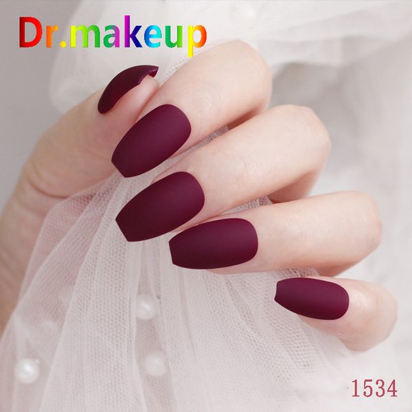 

dr.makeup solid color dull polish matte tips for false nails fake nails forms for extension manicure art false 24pcs, Red;gold