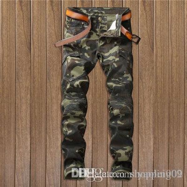 

2019 early spring and autumn new explosions men's camouflage jeans fashion trend personality slim stretch pants, Blue