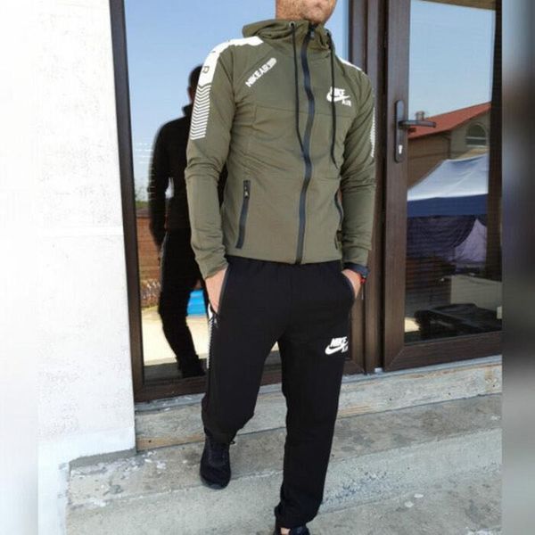 

fall winter brand men clothing hooded jacket+pants 2 piece set outfits casual warm tracksuit plus size s-2xl sweatsuits jogger suit 2436, Black;gray