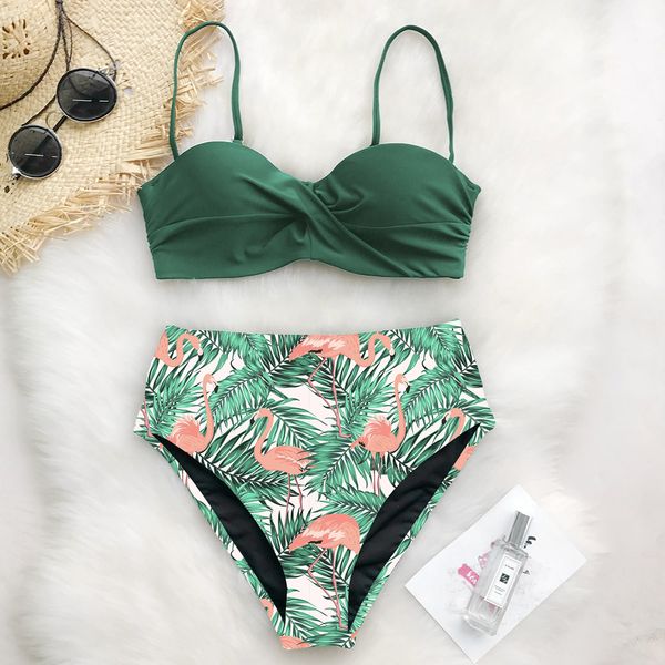 

sexy 2020 купальник бикини женщины купальники push up бикини set leaf печать женщины высокой талией купальников для купальный костюм, White;black
