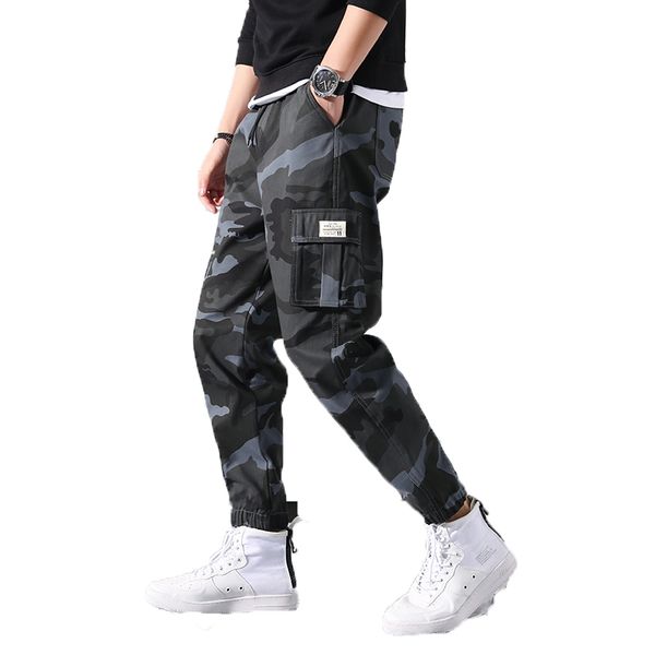 

2019 spring mens pants men camo cargo pants men jogger harem camouflage streetwear trousers male hip hop pantalon hombre, Black