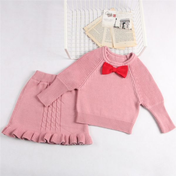

baby girls winter clothes set christmas outfits kids girls plaid knit sweater&skirt fall girl clothing set children costume, White