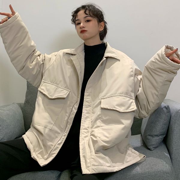 

fall winter coat women's clothing mid-long thicken tooling coats korean loose casual jacket outerwear ladies solid color coat, Black