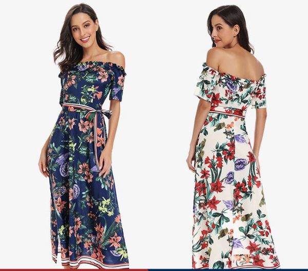 

оригинальный дизайн шифона платье печати лето лопнуть износа одно слово ремень длинная юбка женщин, Black;gray