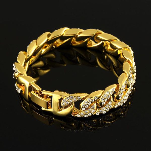 

full diamond bracelets mens hip hop jewelry gold plated hiphop chains luxury hip-hop bangle accessories wholesale, Black