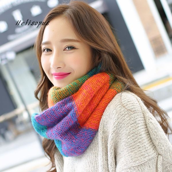 

helisopus 2018 fashion new mixed color striped warm scarves for women colorful collar knitted neck ring winter warm scarf wraps