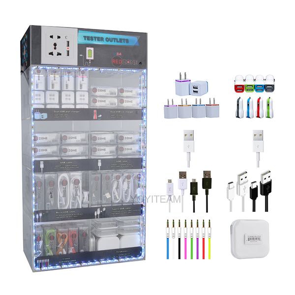 

portable accessories acrylic display box led multi lights 8 in 1 mobile phone for android smartphones with usb charger & cable earphone aux