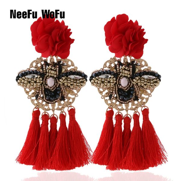 

neefu wofu exaggerated earrings large flowers tassel earrings insect crystal large long brinco ear oorbellen christmas gift, Golden