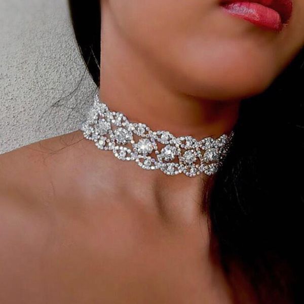 

uken rhinestone чокеровщик 2018 кристалл maxi себе ожерелье роскошный воротник chocker коренастый ожерелья boho готические ювелирные изделия, Golden;silver