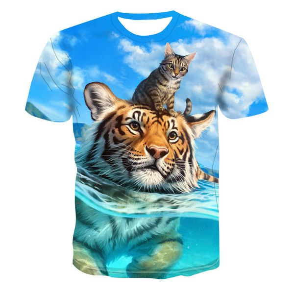 

funny 3d tshirt print animal tiger cats short sleeve summer tees 2019 fashion new male man men t-shirt casual sport tshirts ypf575, White;black