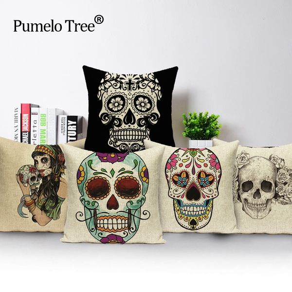 

черепа декоративные подушки подушка крышки случая площади белье хлопок диван наволочки гостиная спальня наборы подушки подушки