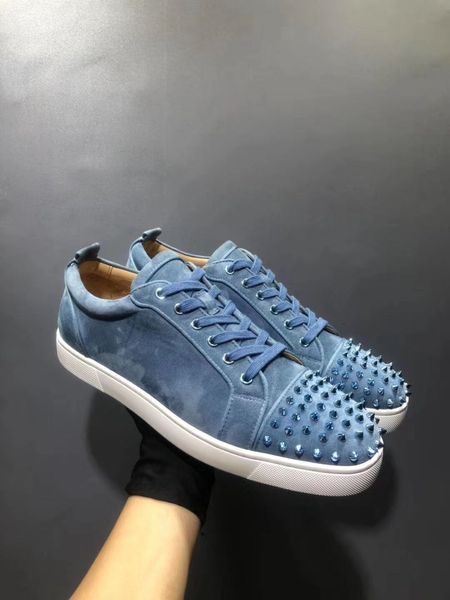 

luxurious designer sneakers suede low cut spikes flats shoes red bottom for men and women leather sneakers party designer shoes 35-47, Black