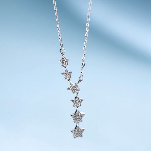 

genuine 925 sterling silver star necklace elegant shining zircon choker necklace for party female fine luxury jewelry