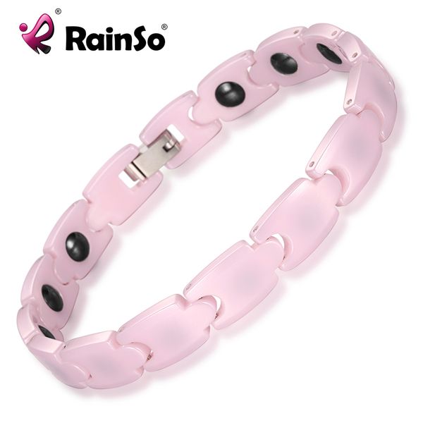 

rainso pink charm bracelets for girl hematite magnetic ceramic bracelet for women 2019 fashion female hologram jewelry, Golden;silver