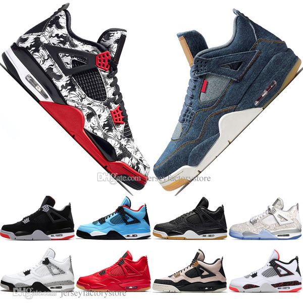 

wholesale bred 4 4s what the cactus jack laser wings mens basketball shoes denim blue pale citron men sports designer sneakers 36-47