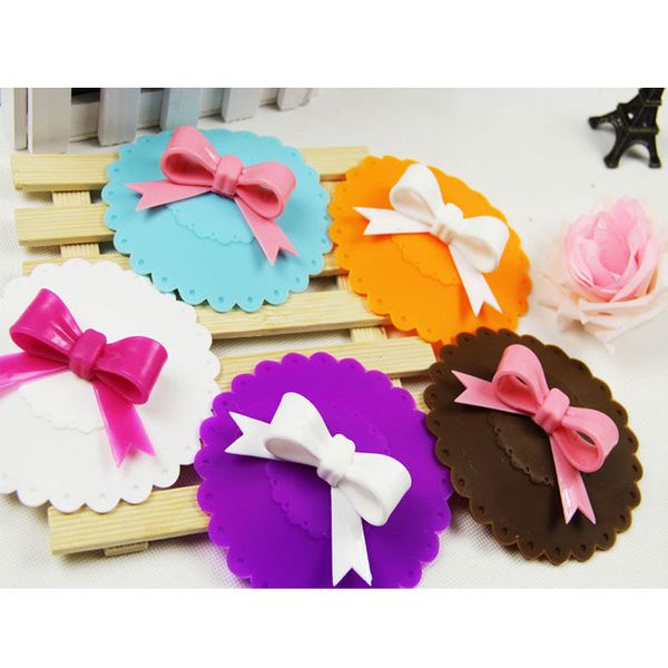 

cute cartoon anti-dust silicone bowknot purple pink blue flower cup cover suction seal lid cap cup cover case