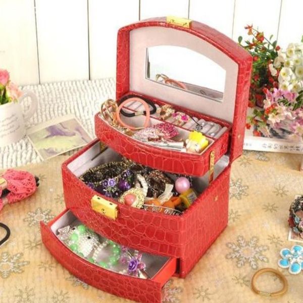 

luxury pu leather jewelry gift box 3 layers jewellery display storage box packaging case organizer makeup bag cosmetic