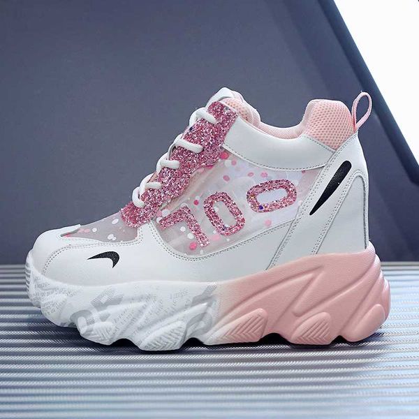 

women training sneakers platform students 10cm height increasing girls shoes outdoor woman lace up mesh running shoes