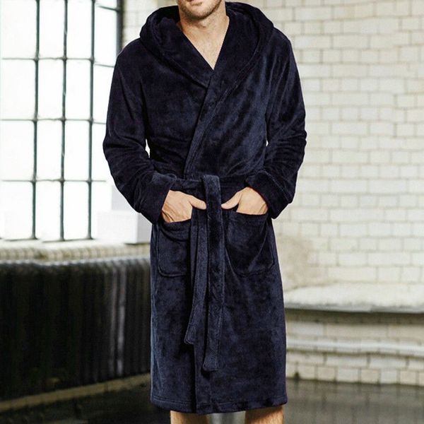 

men's winter warm robes thick lengthened plush shawl bathrobe kimono home clothes long sleeved robe coat peignoir homme, Black;brown