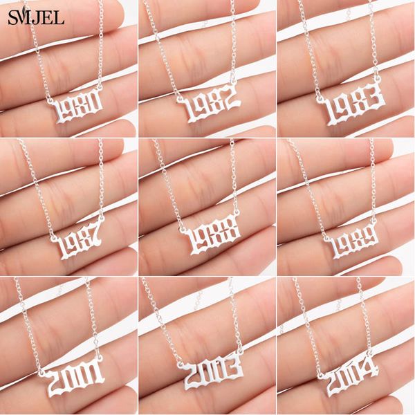 

smjel punk old english personalized date necklaces 1980 1987 1988 1989 1990 1991 1992 custom birth year necklace collier 2019, Silver